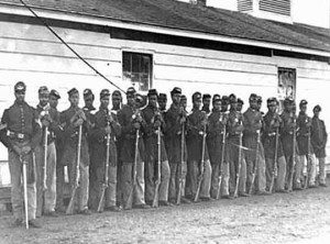 black and white photo of troops